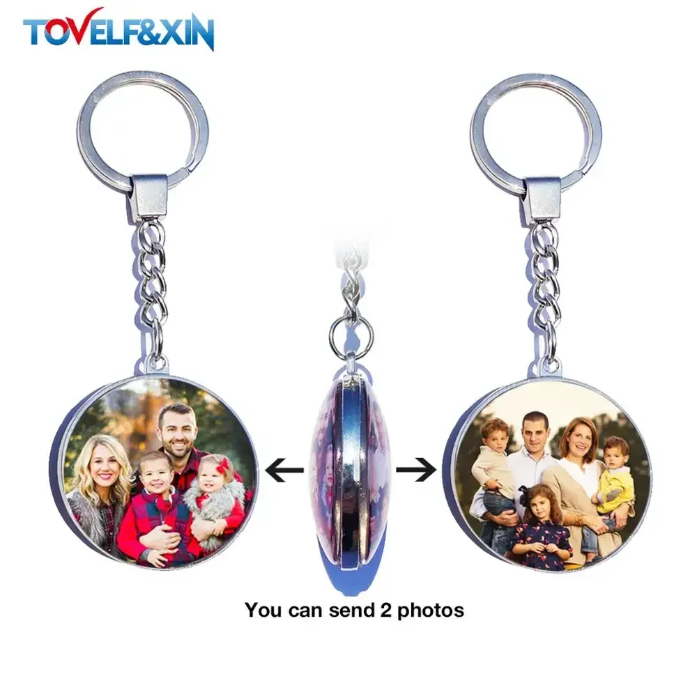 DIY Doppelseitiger Foto-Schlüsselanhänger Personalisierte Schlüsselringe Maßgefertigter Glas-Cabochon Familie Liebhaber Baby Metall-Schlüsselanhänger Geschenke Image