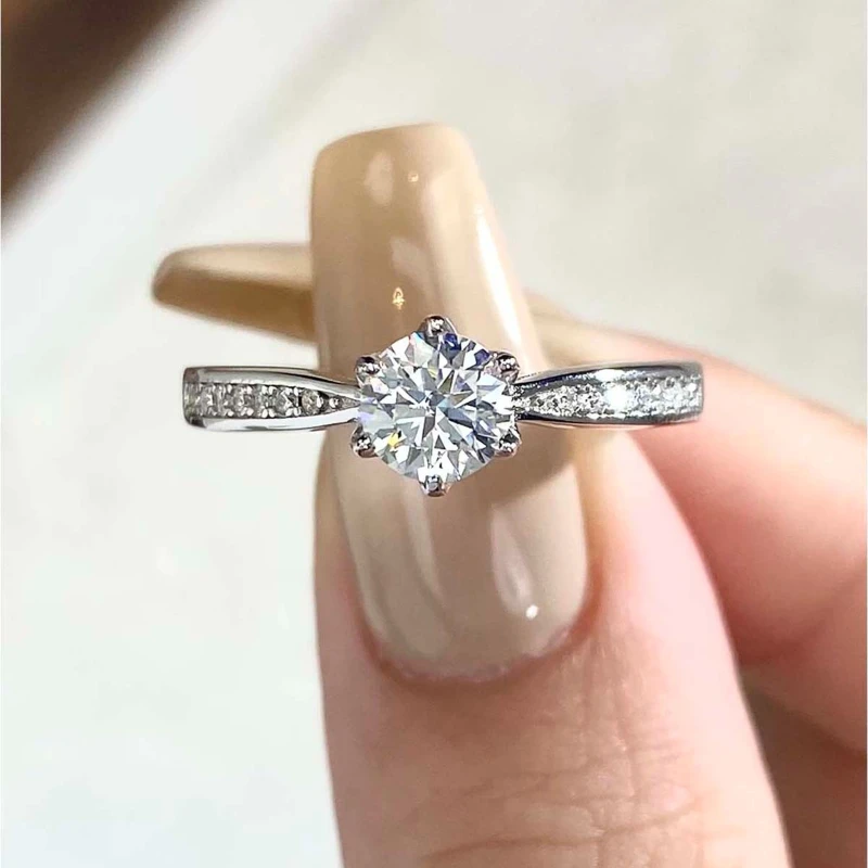 GRA Echter 0,5-1 CT Moissanit-Diamantring für Frauen, Hochzeit, Verlobung, 925er Sterlingsilber, Original-Luxus-Edelstein, edler Schmuck Image
