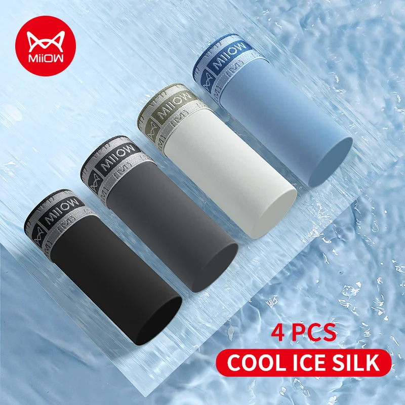 MiiOW 4Pcs Eis Seide Männer Unterwäsche Boxer 10A Antibakterielle Schritt Schlüpfer der Männer Nahtlose Atmungsaktive Mann Unterhose Herren badehose Image