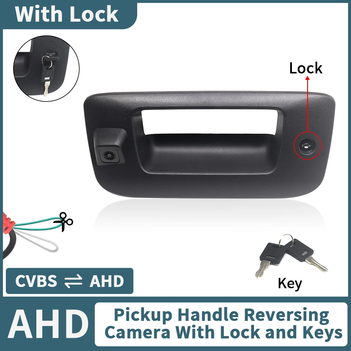 CCD AHD Pickup Heckklappengriff Rückfahrkamera mit Schloss und Schlüssel für Chevrolet Silverado GMC Sierra 1500 2500 3500 2007–2013 Image