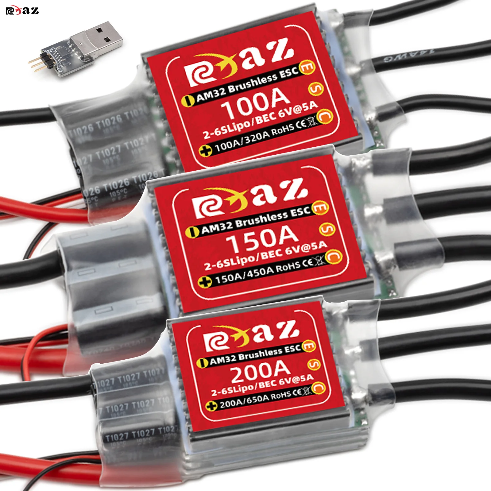 AM32 Bürstenloser 60A-200A ESC-Geschwindigkeitsregler, Stromanschluss XT60, Motoranschluss 4,0/6,5 mm Bananenbuchse, Innenläufermotor Image