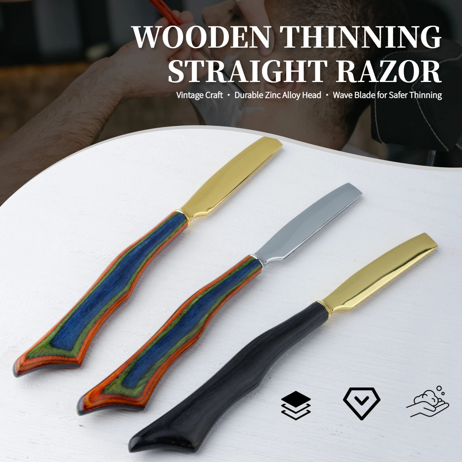 1Pc Neue Holz Griff Haar Ausdünnung Rasiermesser Gerade Bart Rasieren Rasierer Zink-legierung Pro Sharp Barber Haar Schneiden Messer salon Werkzeuge Image