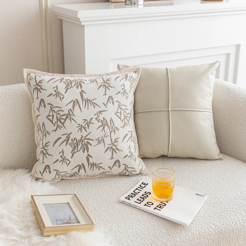 Cremefarbener, geknoteter Kissenbezug im Premium-Vintage-Stil für Sofa, Bett, braunes Bett, Taillenkissenbezug, Drift-Fenster Image