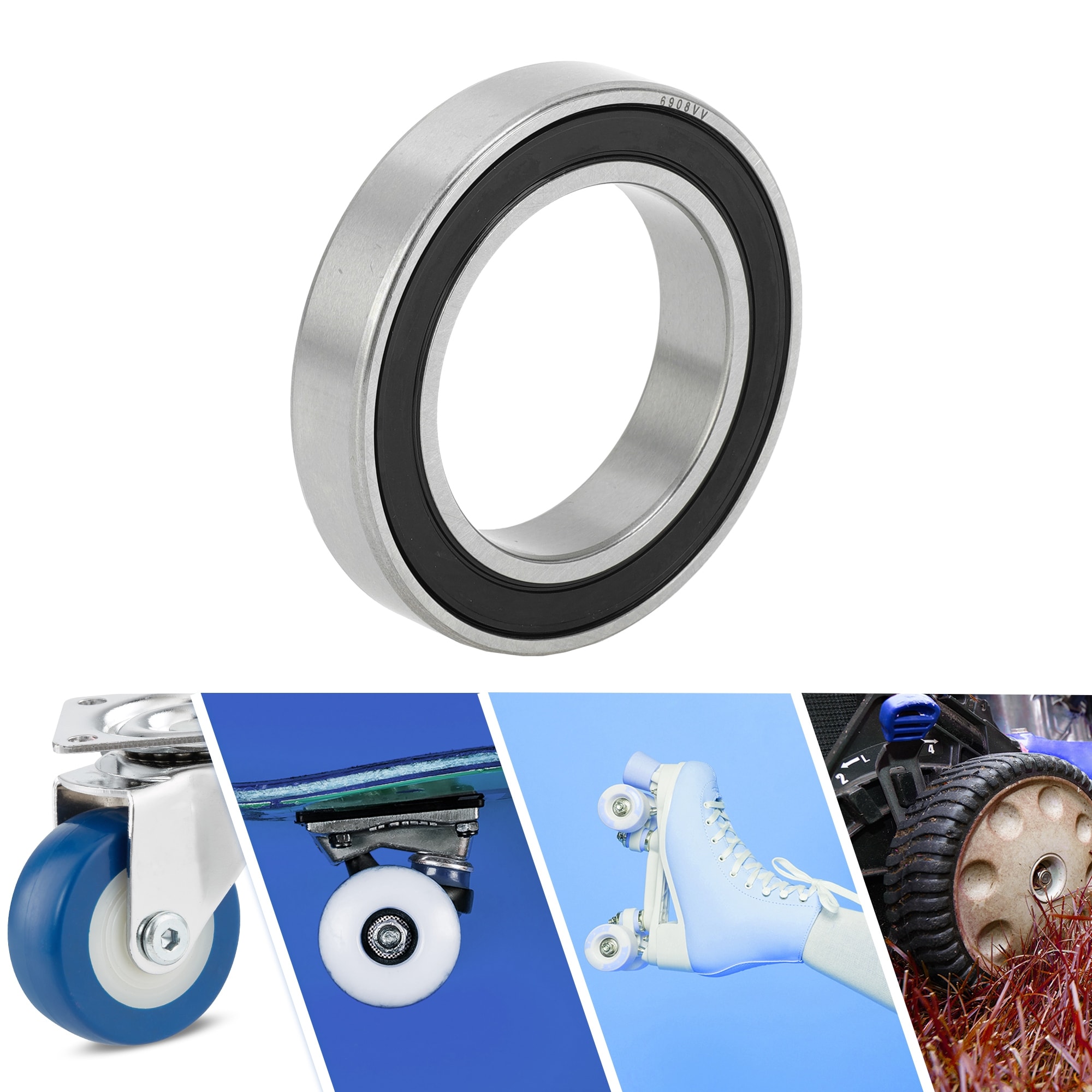 Deep Groove Ball Bearings P6 Lubricated Bearings Double Rubber Seal Black Silver Tone Scooter Skateboard Wheel