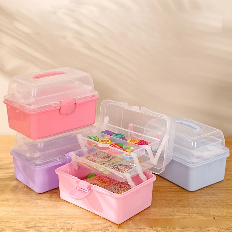 Foldable Three Tier Storage Box For Kids Accessories And Jewelry Organization light Blue