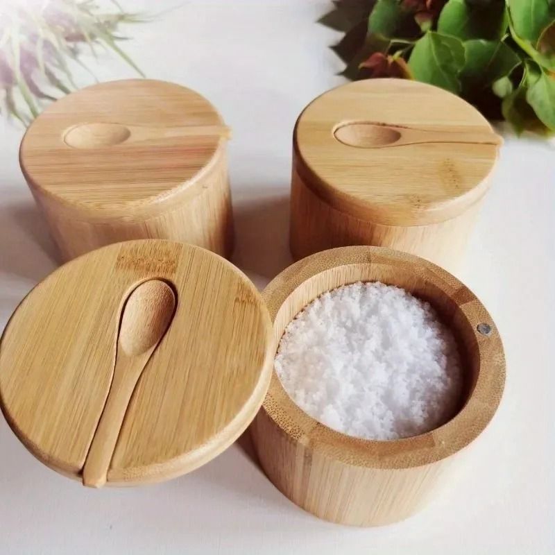 Bamboo Salt And Seasoning Jar Set For Kitchen Counter Storage Bamboo Salt And Seasoning Jar Set For Kitchen Counter Storage