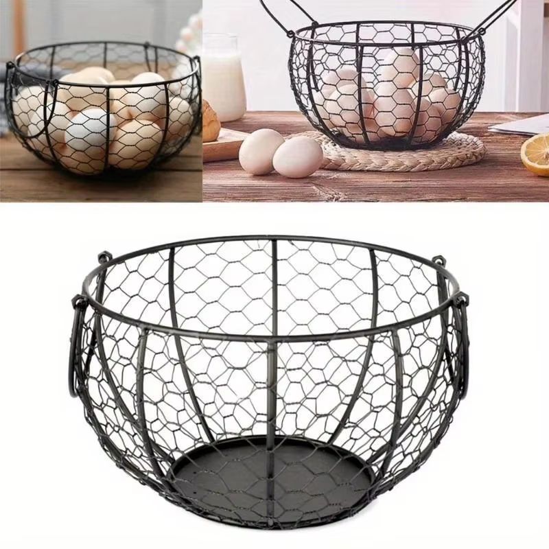 Kitchen Metal Wire Egg Basket With Farm Chicken Cover Kitchen Metal Wire Egg Basket With Farm Chicken Cover