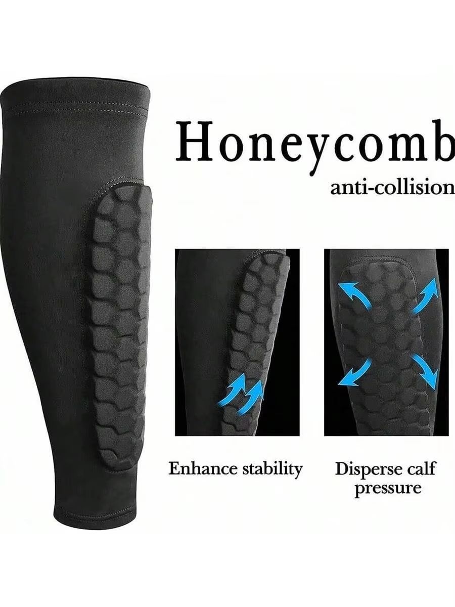 Honeycomb Padded Football Shin Guard Compression Sleeve 2 Pc red l