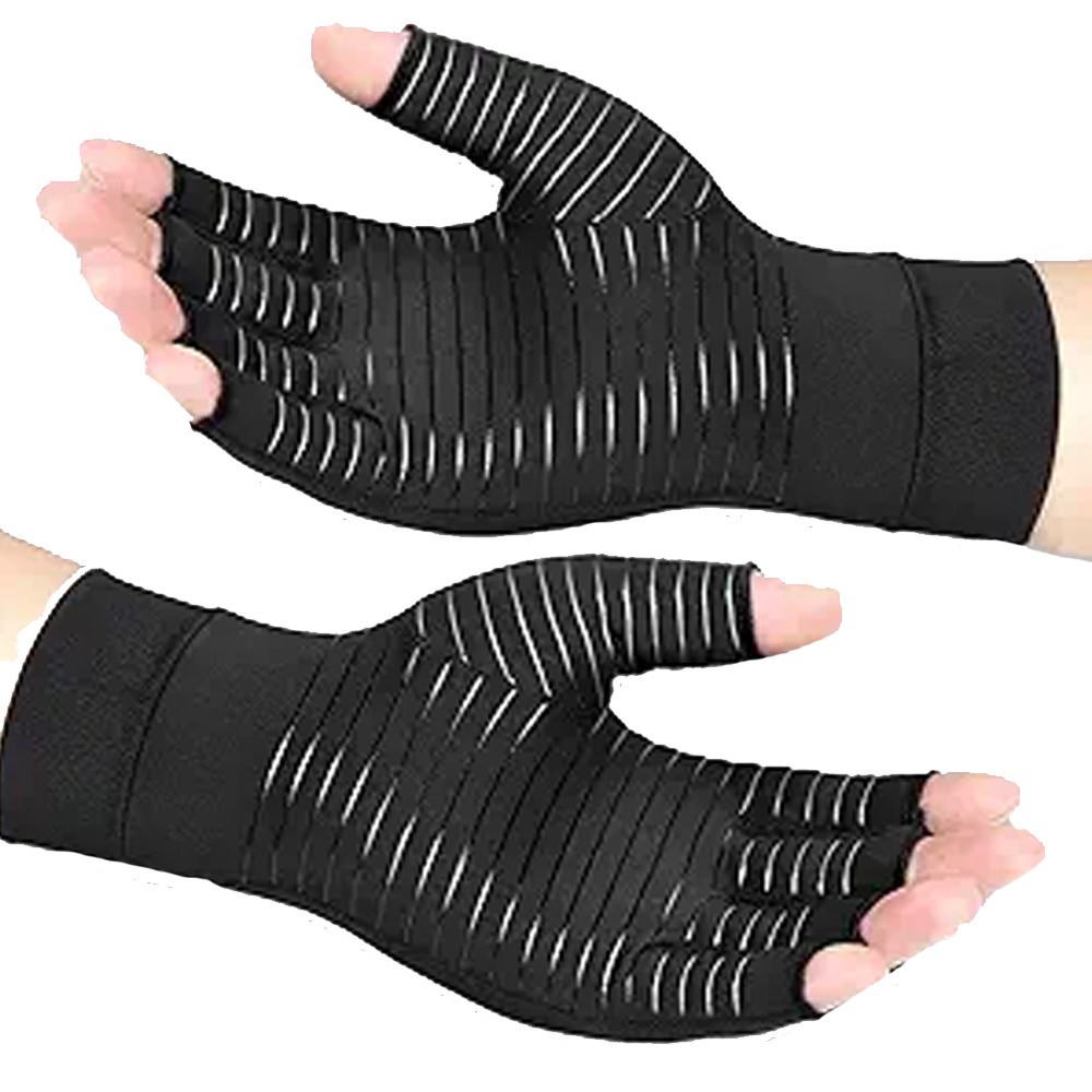 Arthritis Gloves For Men And Women, Copper Infused Compression Gloves, Fingerless Carpal Tunnel Hand Support Brace black 1 1pair l