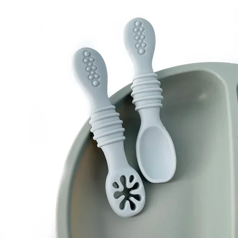 Utensils Set Adorable Toddler Tableware, Feeding Scoop Training Set, Lovely Baby Learning Spoons, Baby Silicone Teether red