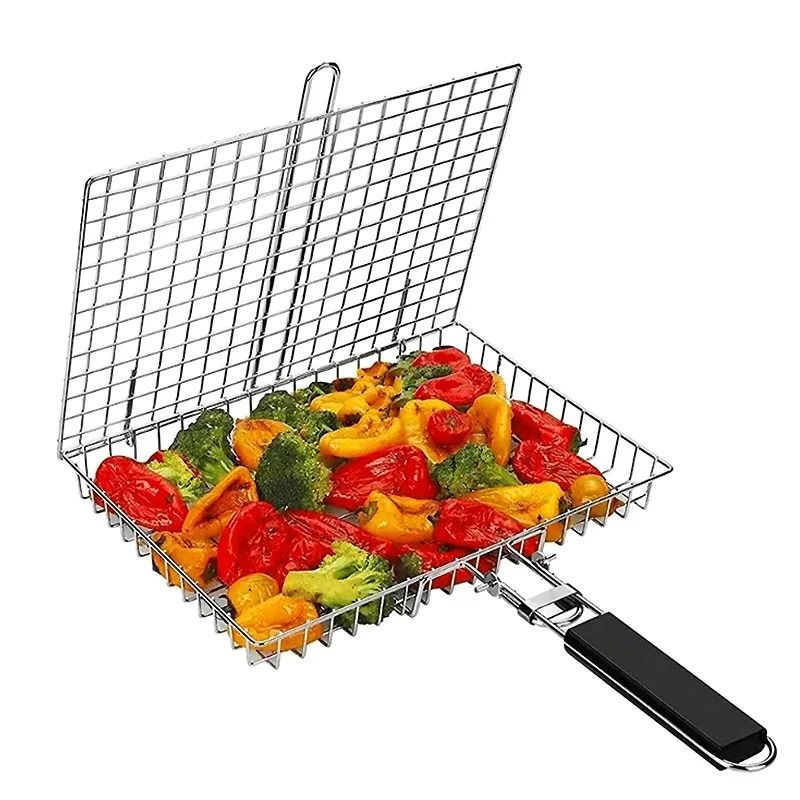 Foldable BBQ Grill Basket With Lid For Chicken Fish And Vegetables Foldable BBQ Grill Basket With Lid For Chicken Fish And Vegetables