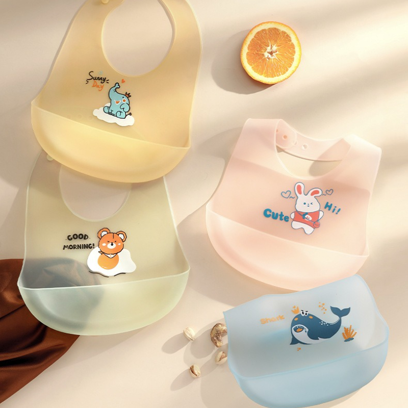 Kids Bib Girl Boy Adjustable Soft Silicone, Waterproof Baby Bibs, Baby Stuff Cute Cartoon Animal Printed Bib Baby yellow 1