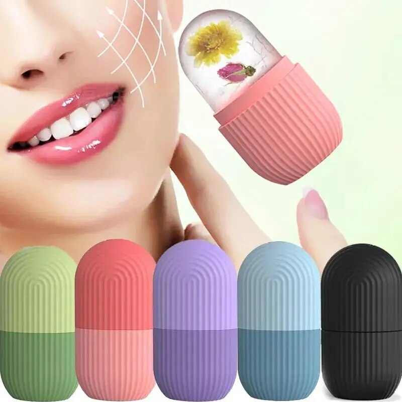Ice Ball Face Massager Contouring, Silicone Ice Cube Trays Beauty Lifting, Eye Roller Facial Treatment Reduce Acne Skin rose Red