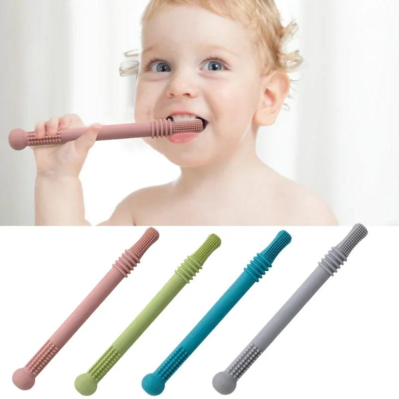 Silicone Molar Straw Baby, Teething Toys Molar Silicone, Baby Chewable Safe Toy gray