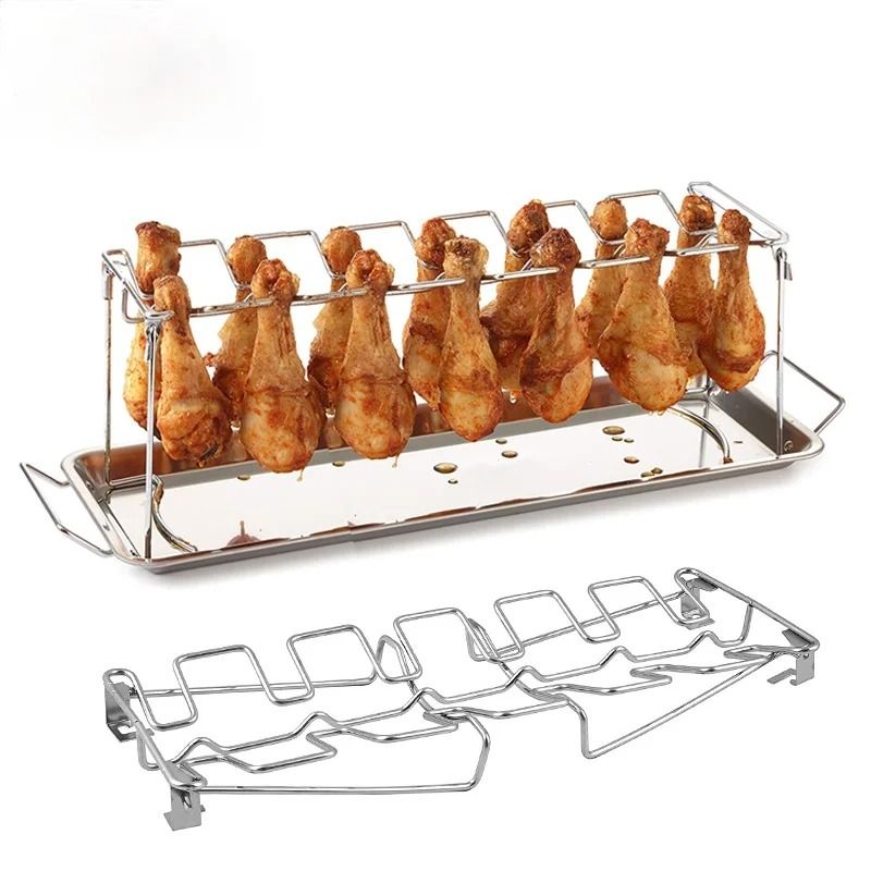 Stainless Steel BBQ Drumstick And Wing Grill Rack With Drip Pan For Oven And Grill Cooking grill Stand With Pan