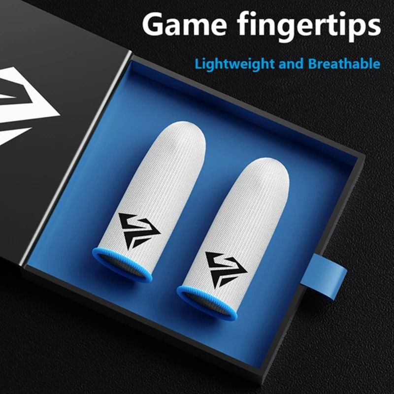 Mobile Game Touch Screen Finger Sleeves Breathable Gaming Fingertips Pack 2 Pairs blue white