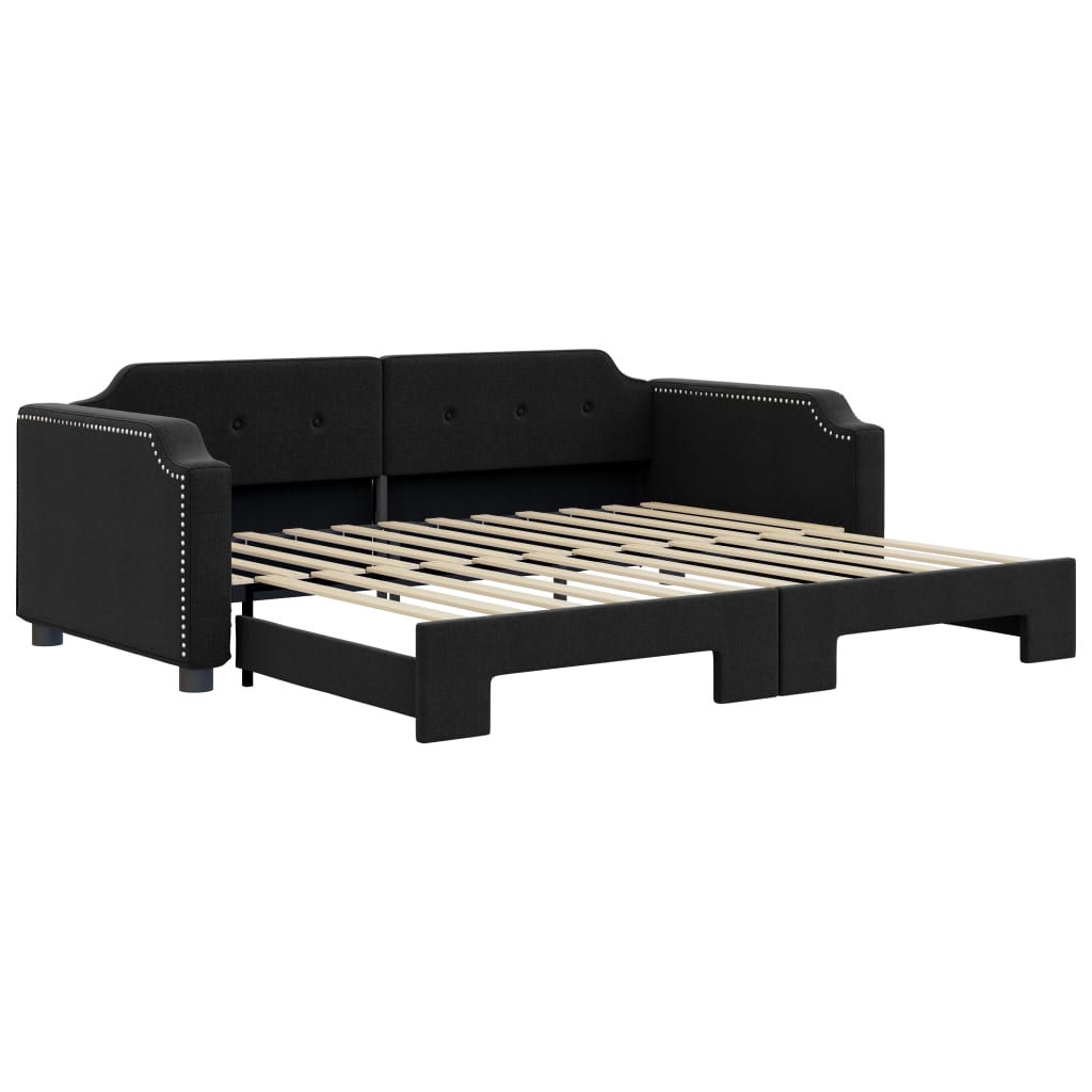 vidaXL Tagesbett Ausziehbar Schwarz 90x190 cm Stoff Image