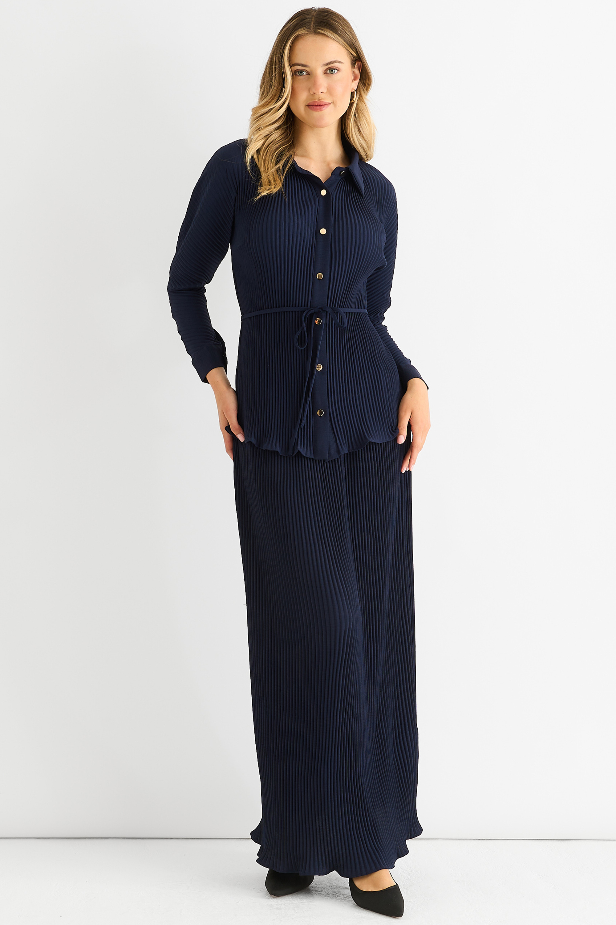 Navy Plissee Maxirock mit elastischer Taille Image