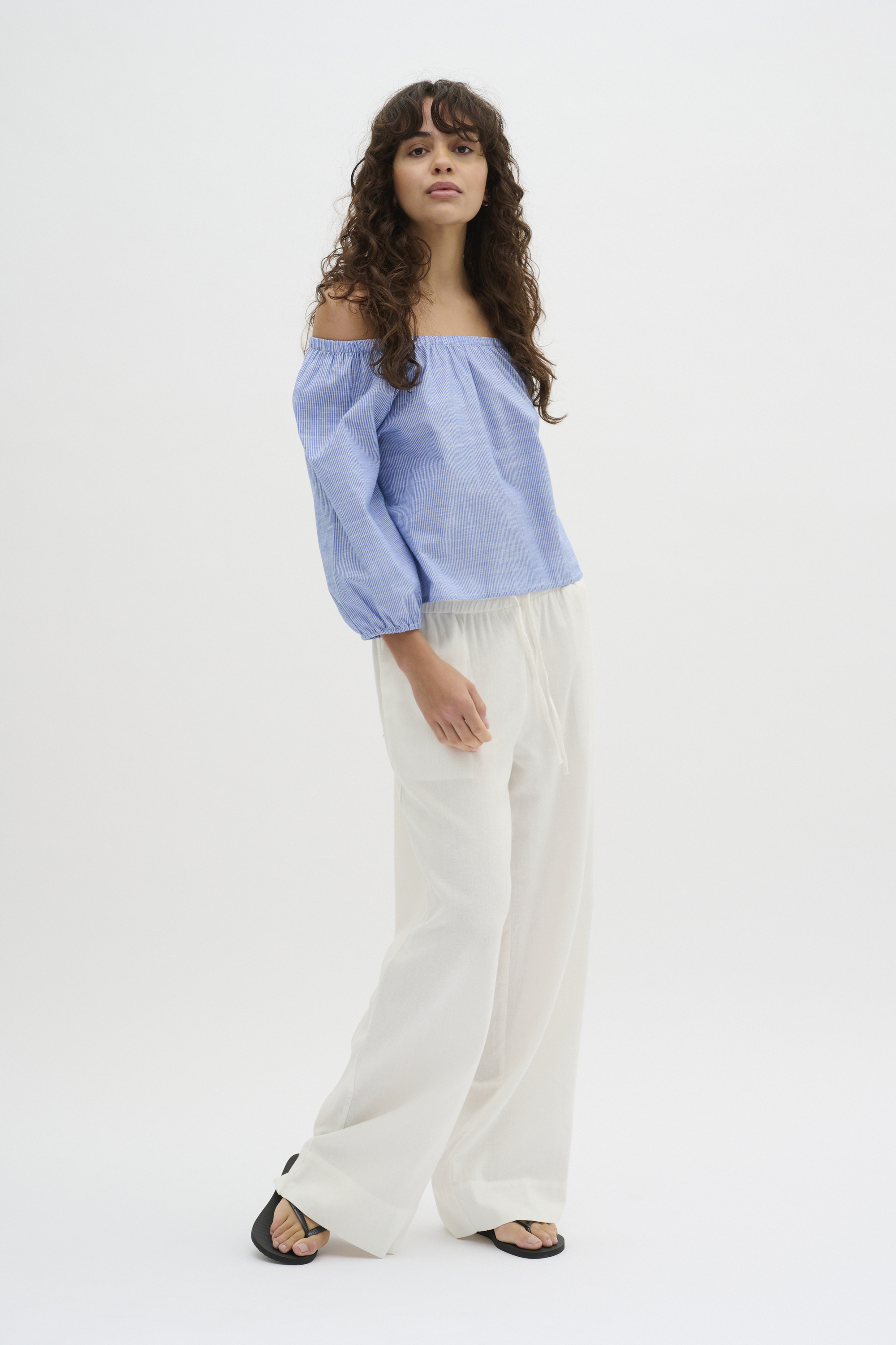 Kurzarm-Bluse Loose fit blue white Image
