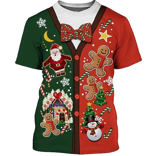 T-shirt Dessin animé Imprimé Occasionnel Nouveauté Noël Tee-shirt Col ras du cou Graphique pour Couple Homme Femmes Adulte Impression 3D pour Noël Carnaval Mascarade Soirée Festival