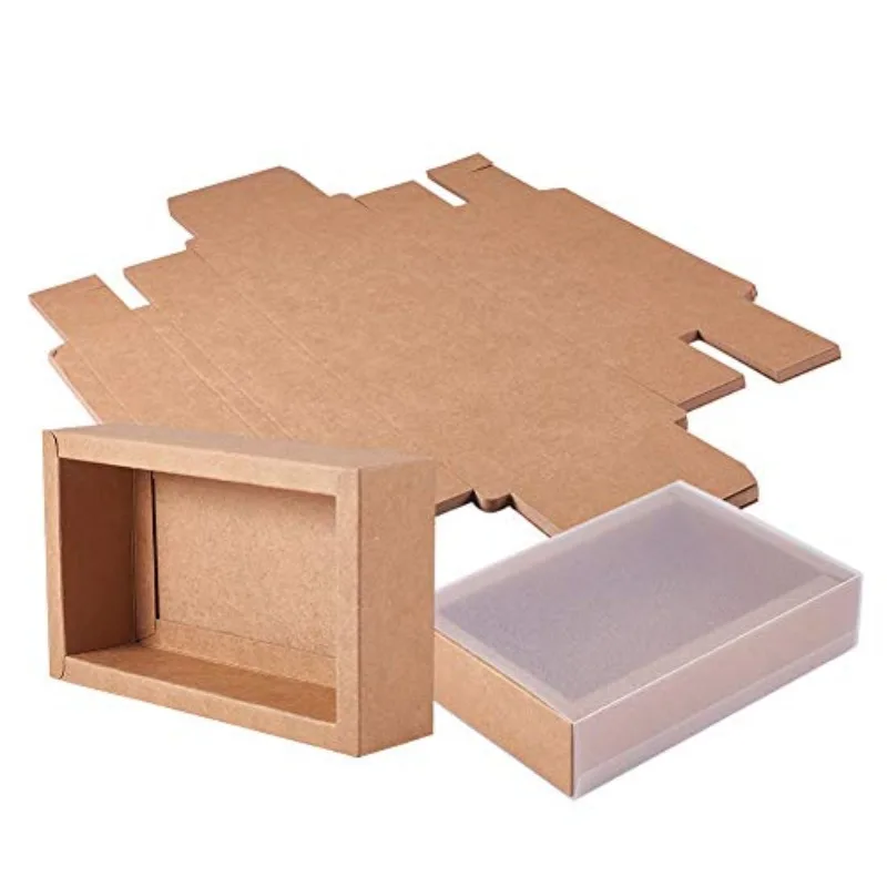 20 Stück Kraftpapier-Geschenkboxen für Hochzeiten und Partys, Keks- und Süßigkeitenboxen mit transparentem PVC-Fenster, Seifen- und Schmuck-Präsentationsboxen mit Schublade Image
