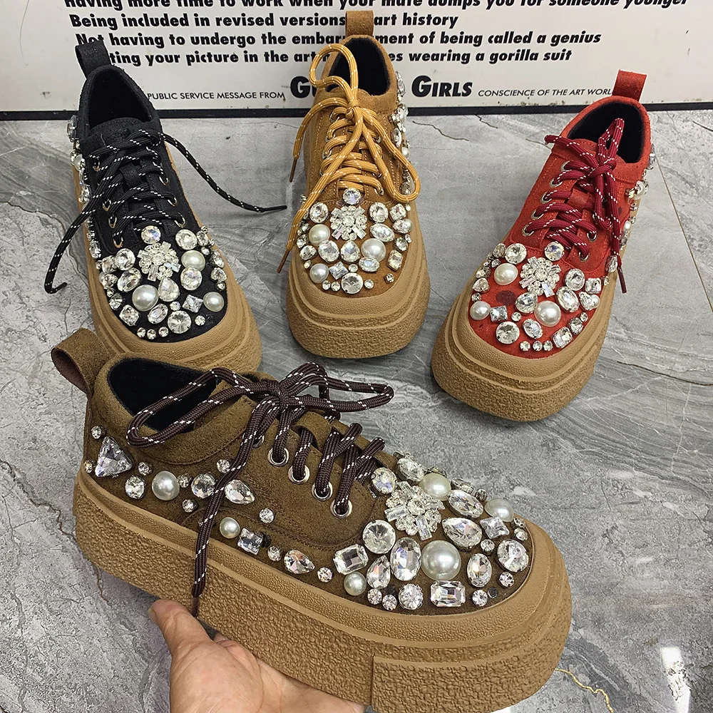 Winter Warme Pelz Plattform Schuhe Antislip Designer Strass Blingbling Schuhe Plus Größe Casual Frauen Schuhe Mode Leder Schuhe