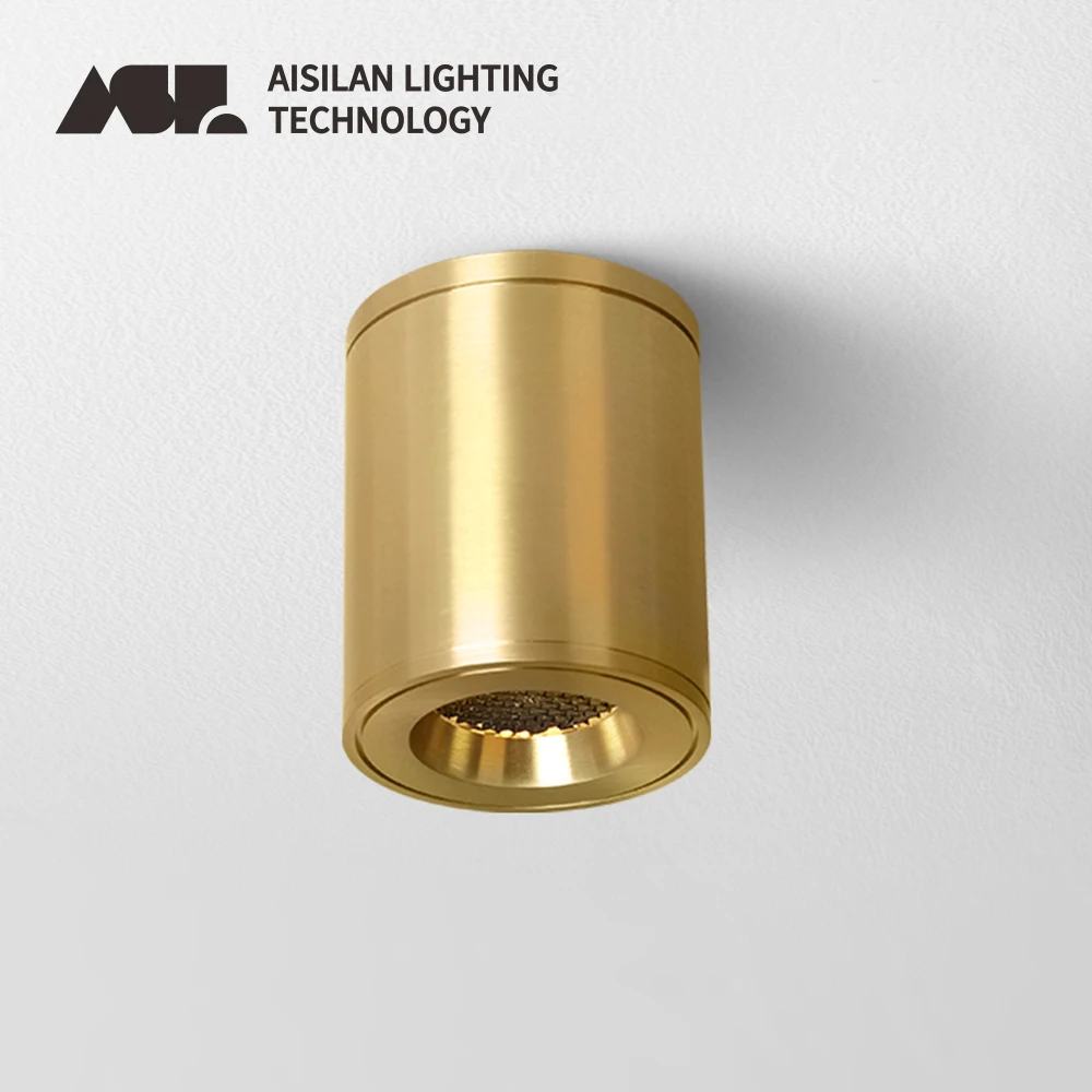 Aisilan Decken-LED-Zylinder-Downlight Kupfer Messing Gold mit Waben-Blendschutz-Design CRI 97 Deckenstrahler