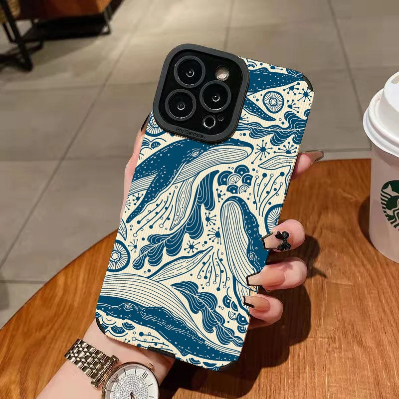 Custodia per telefono Whale The Ocean Art per iPhone 16 15 13 14 11 12 Pro Max 15 13 Pro 11 Pro XR XS 16E 14 7 8 15 16 Plus SE Cover opaca