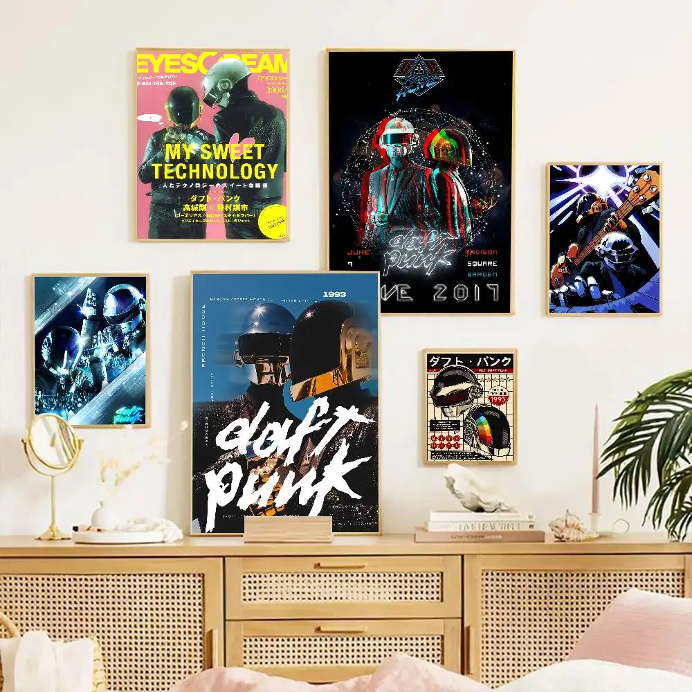 Around The World Daft Punk Vintage Selbstklebendes Kunstposter Whitepaper Drucke Poster Kunstwerk Ästhetische Kunst Wandmalerei Image