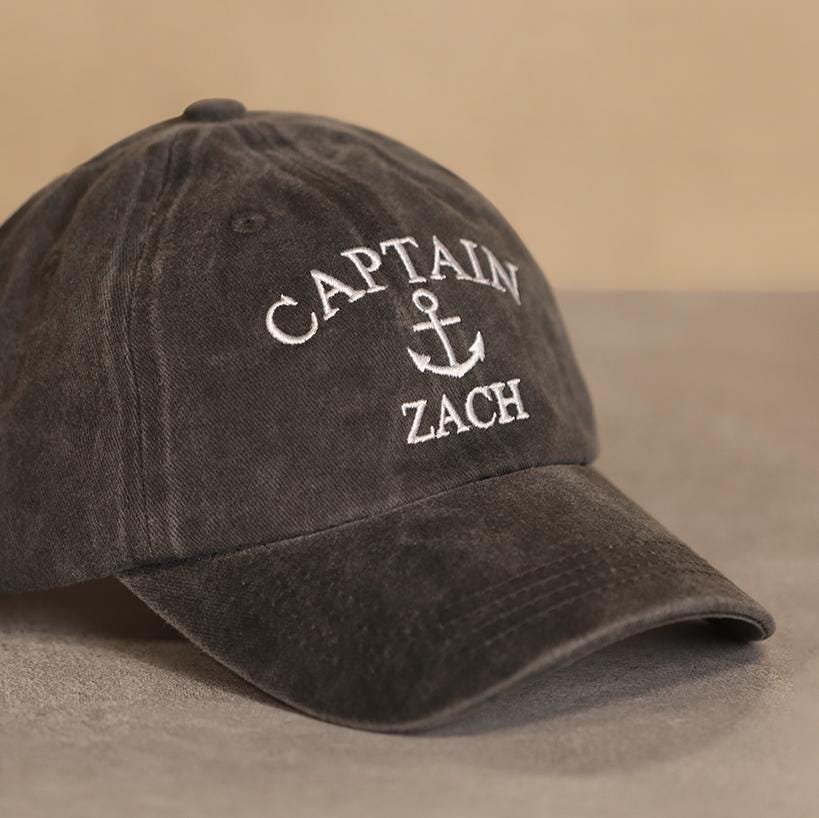 Cappello da capitano con nome, berretto da baseball unisex vintage, berretto da baseball ricamato personalizzato, berretto da papà, berretto da barca