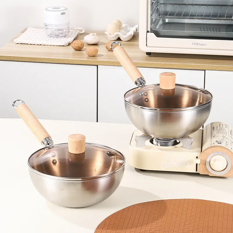 Small Wok Frying Pan 430 Stainless Steel Uncoated Non-Stick Skillet for Home Kitchen Induction Cooker & Gas Stove Use