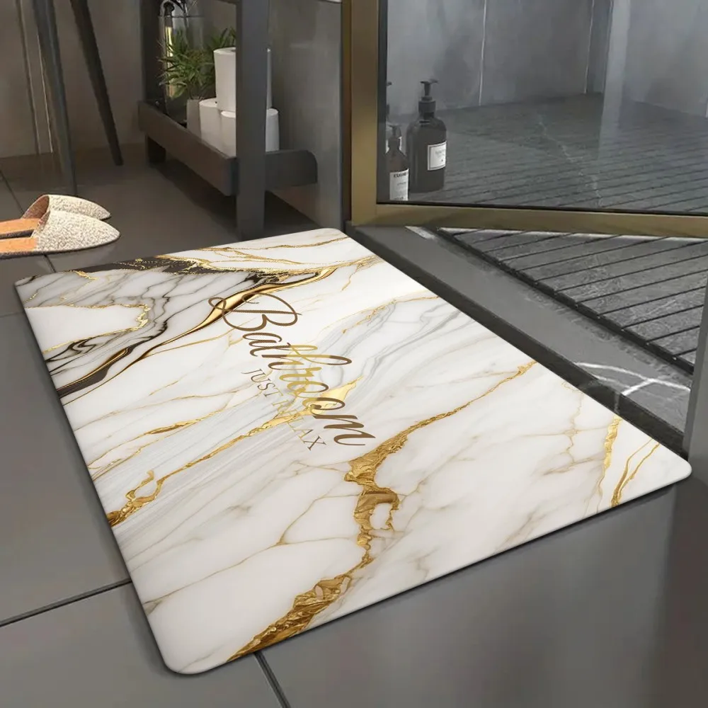 VIKAMA Tapis de salle de bain à motif de marbre blanc sable doré, tapis de bain antidérapant pour salles de bains, douches et tapis de porte de cuisine