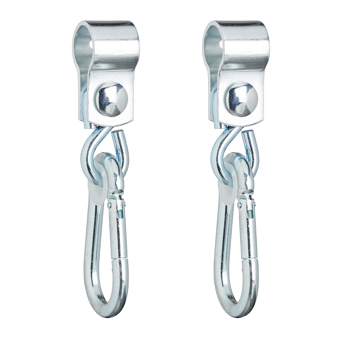 Relaxdays Schaukelhaken mit Karabinern, 2er Set Manschettenhaken, 25 mm, Schaukelbefestigung, rostfreies Eisen, silber Image