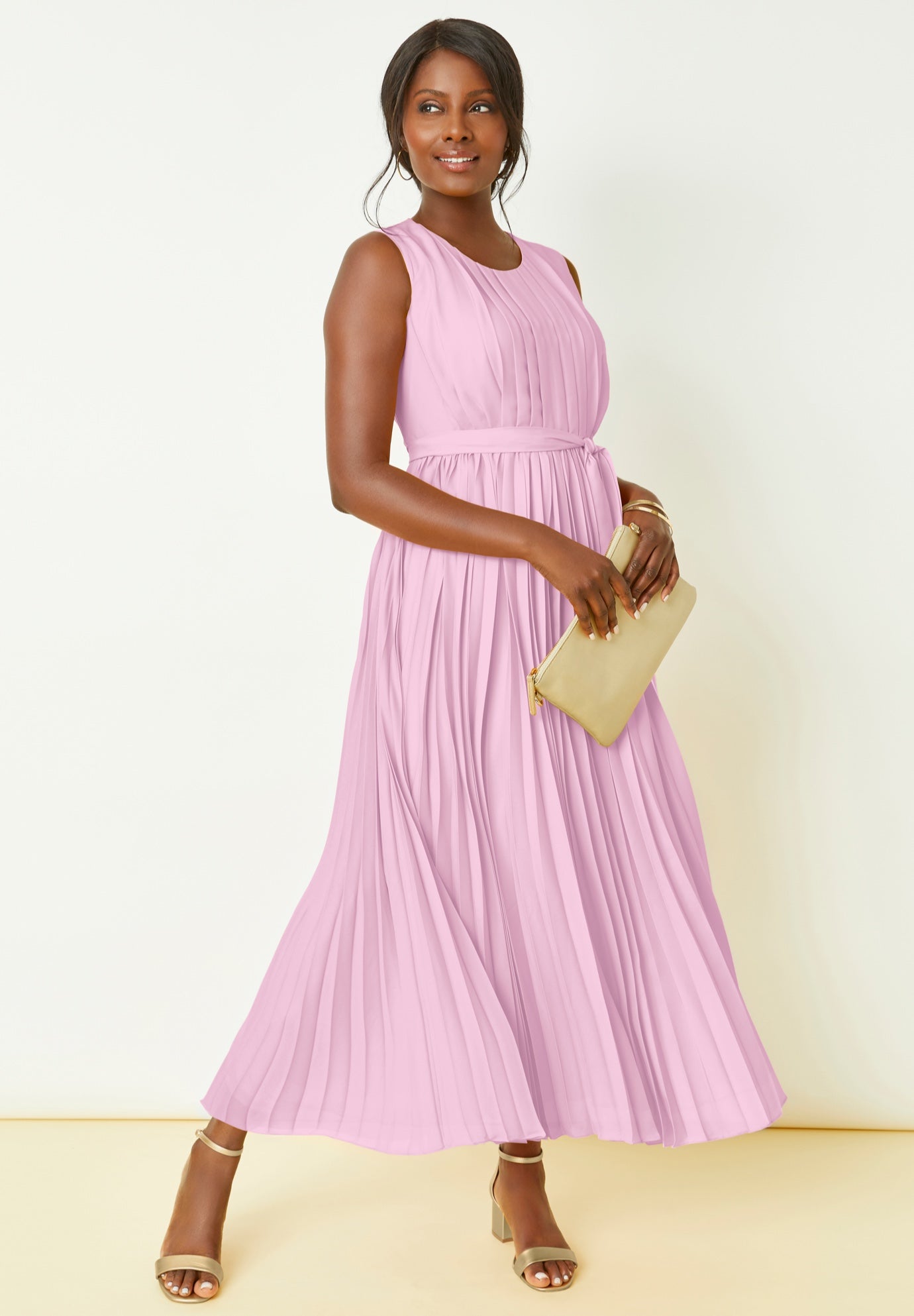 Plus Size Women's Pleated Maxi Dress by Jessica London in Pink (Size 28 W)