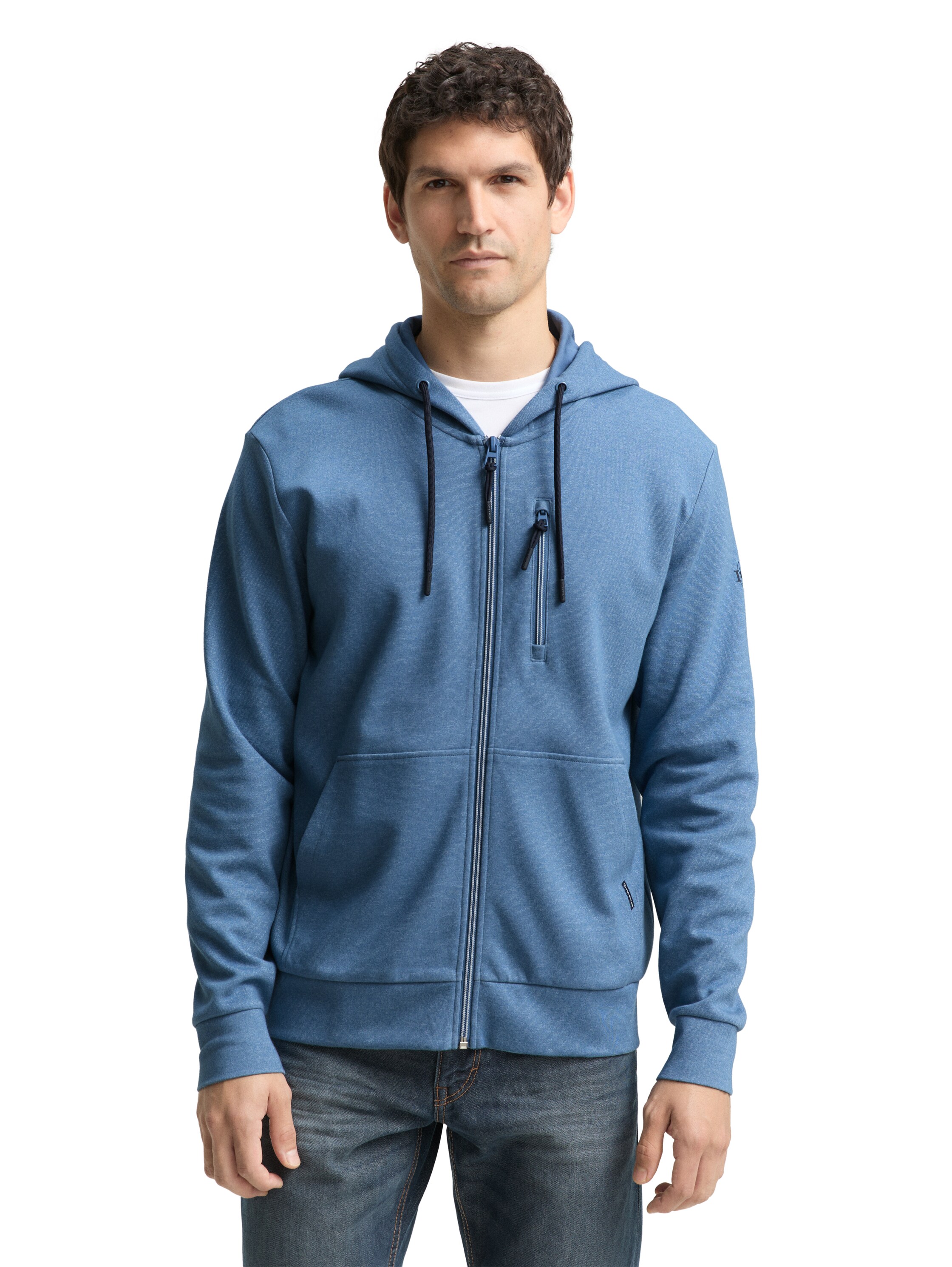 Kapuzensweatjacke TOM TAILOR, Herren, Gr. 3XL, blau weiß blau fine stripe, Sweatware, Obermaterial: 65% Baumwolle, 35% Polyester. Futter: 100% Baumwolle, gestreift, regular fit normal, ohne Ausschnitt, Rippbündchen, Sweatjacken, mit Taschen