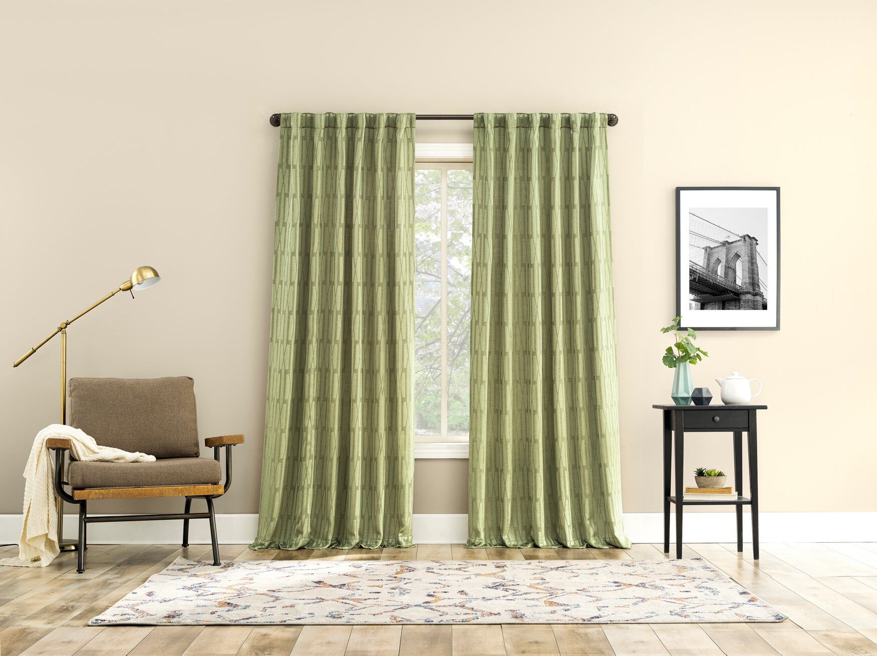 Wide Width Douro Abstract Geo Window Panel by BrylaneHome in Sage (Size 52