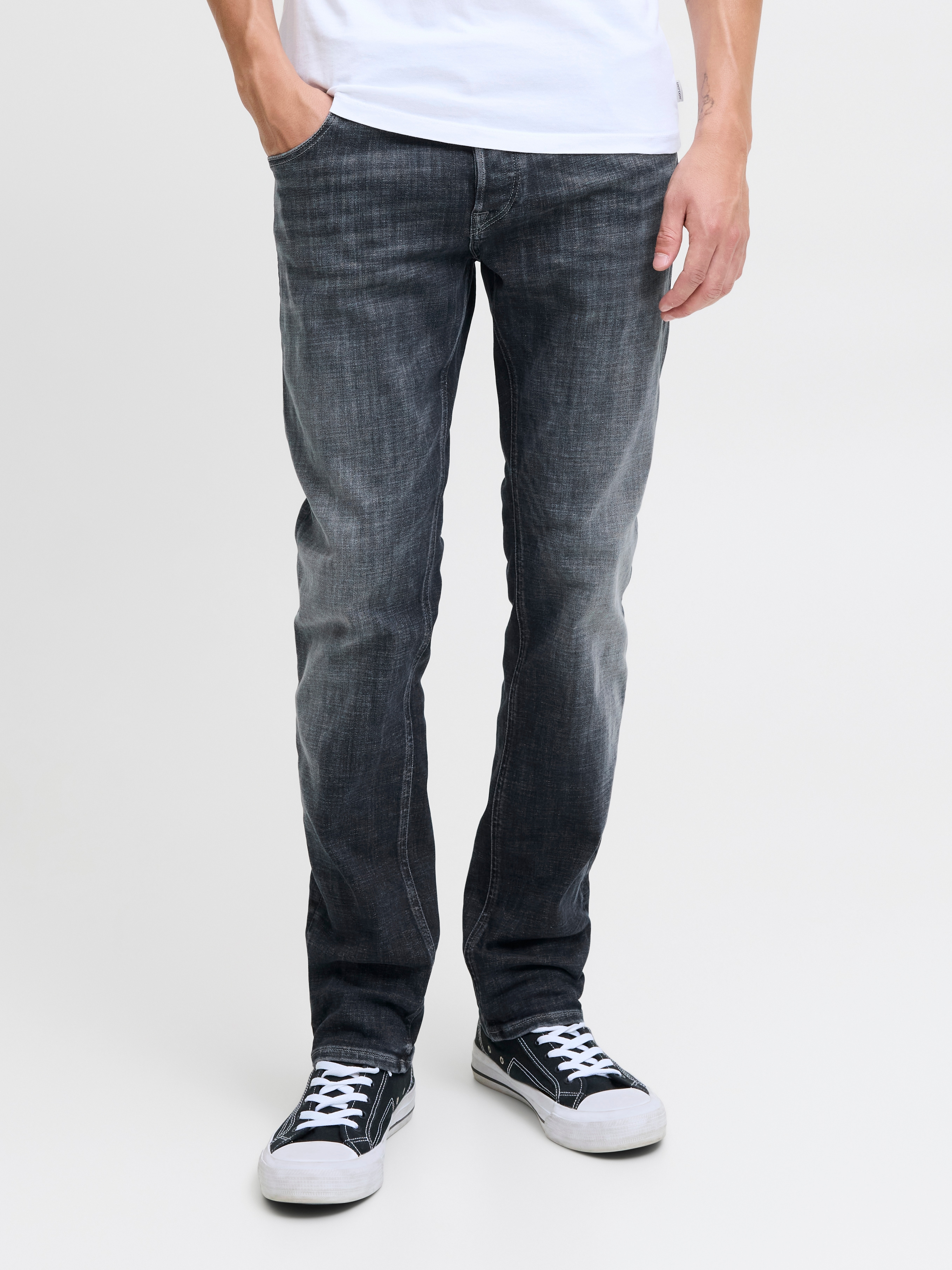 Slim-fit-Jeans JACK & JONES "JJIGLENN JJCOLE AM 48X 50SPS", Herren, Gr. 38, Länge 32, blau (blau, denim), Denim/Jeans, Obermaterial: 85% Baumwolle, 13% Polyester, 2% Elasthan, Abriebeffekte, slim fit knöchellang, Jeans Slim-fit-Jeans