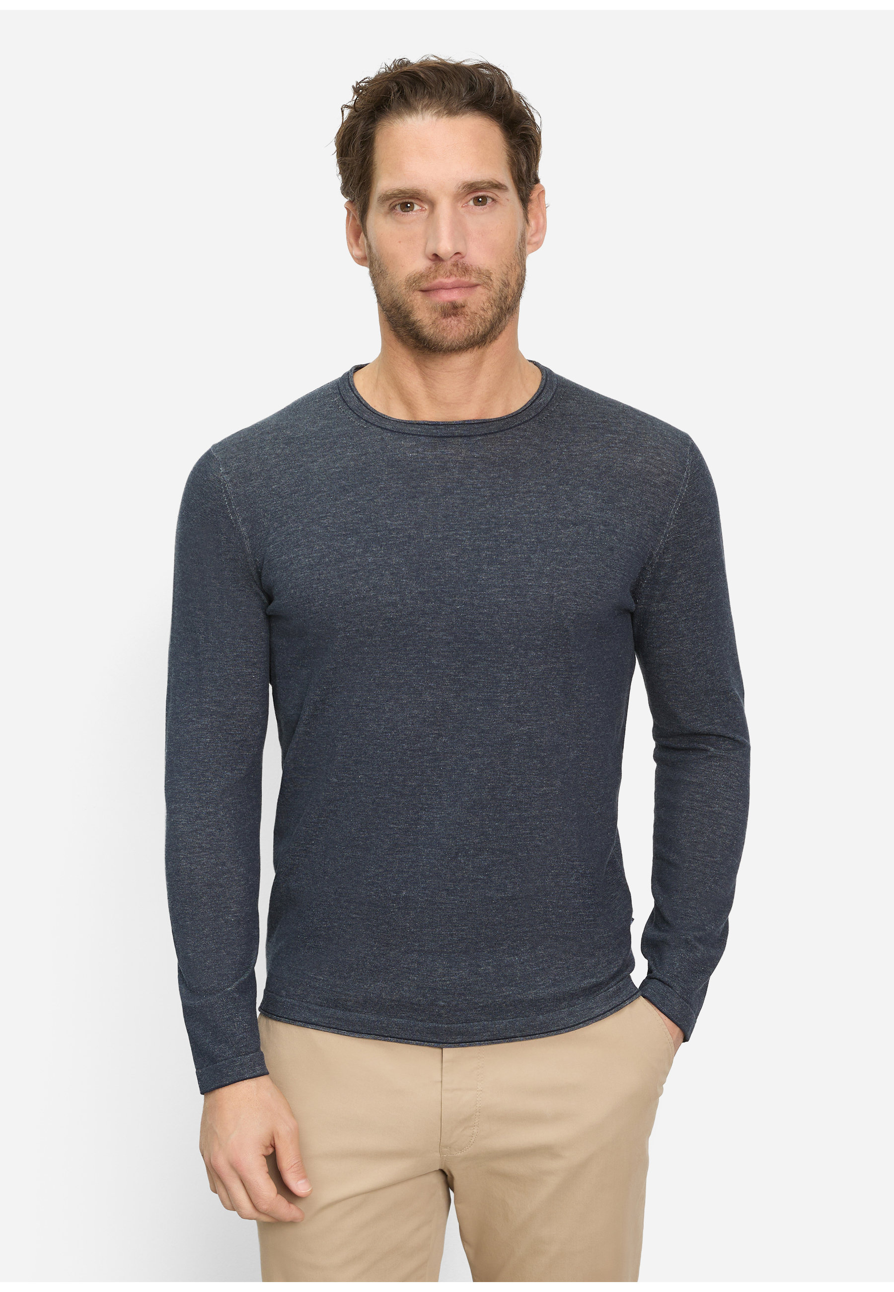 Strickpullover OLYMP "OLYMP Casual Strick", Herren, Gr. L, marine, 100% Baumwolle, Pullover Strickpullover