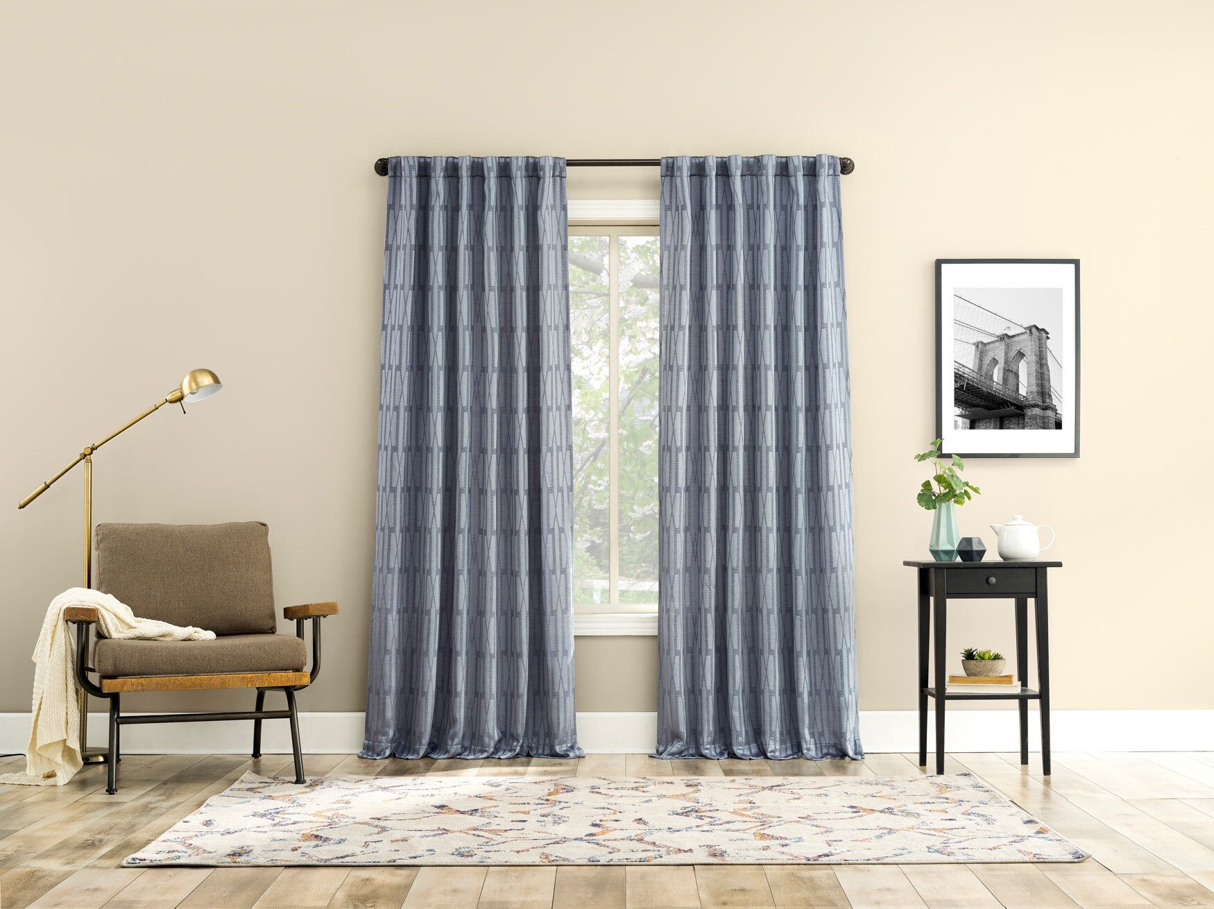 Wide Width Douro Abstract Geo Window Panel by BrylaneHome in Chambray (Size 52