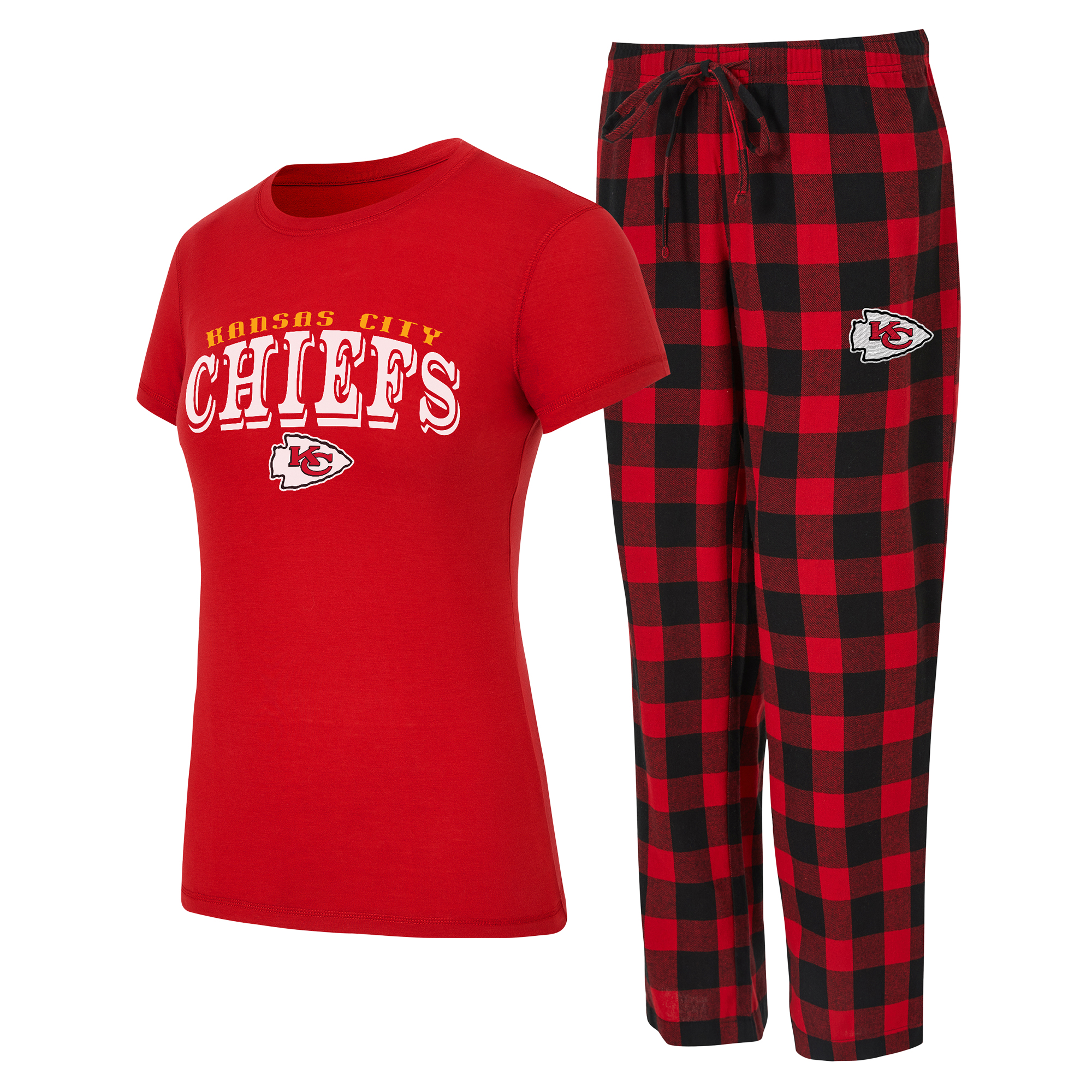 Damen-Pyjama-Set von Concepts Sport, rot/schwarz, Kansas City Chiefs Avondale, Flanell, mit T-Shirt und Hose Image