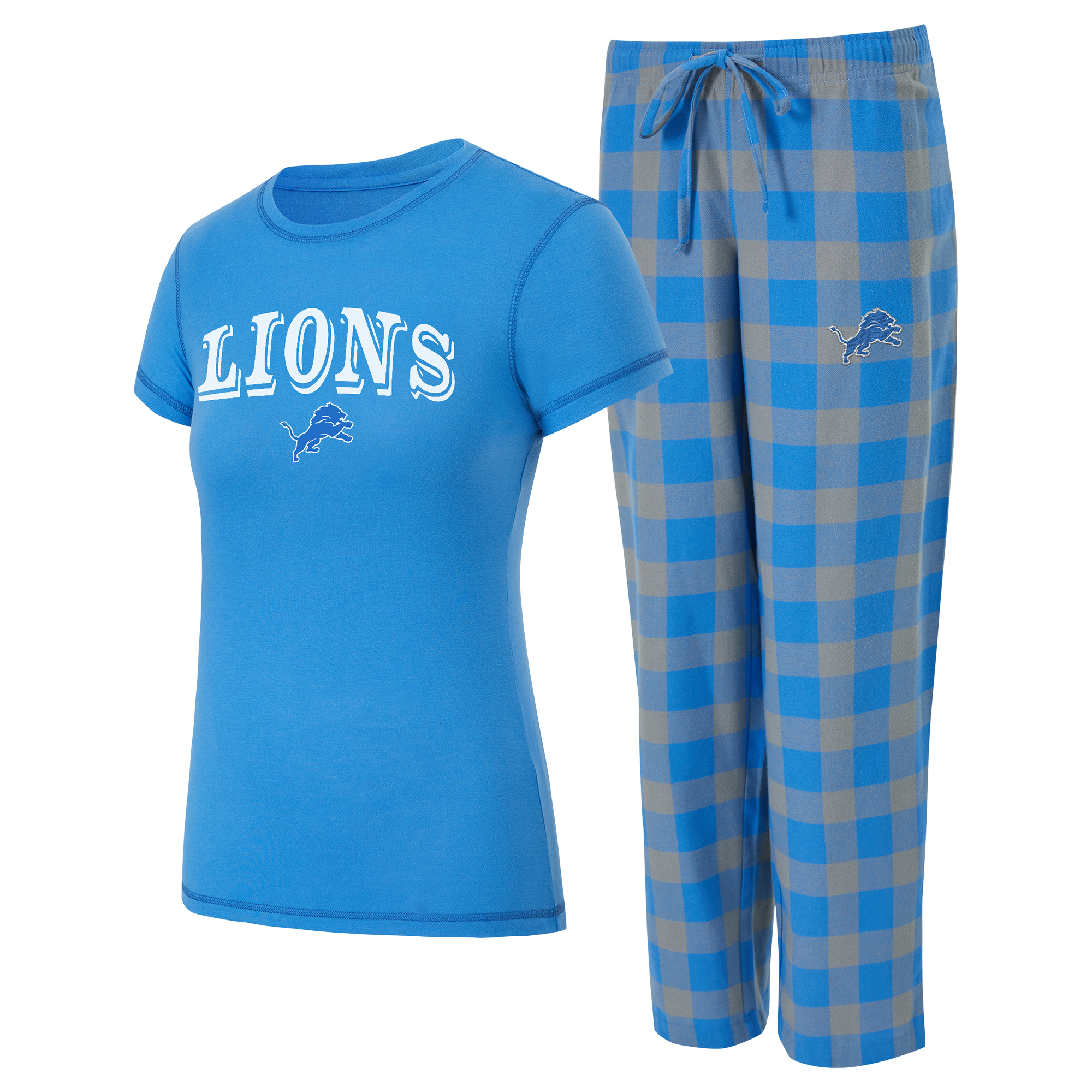 Concepts Sport Damen-Pyjama-Set aus Flanell, blau/grau, Detroit Lions Avondale, T-Shirt und Hose Image