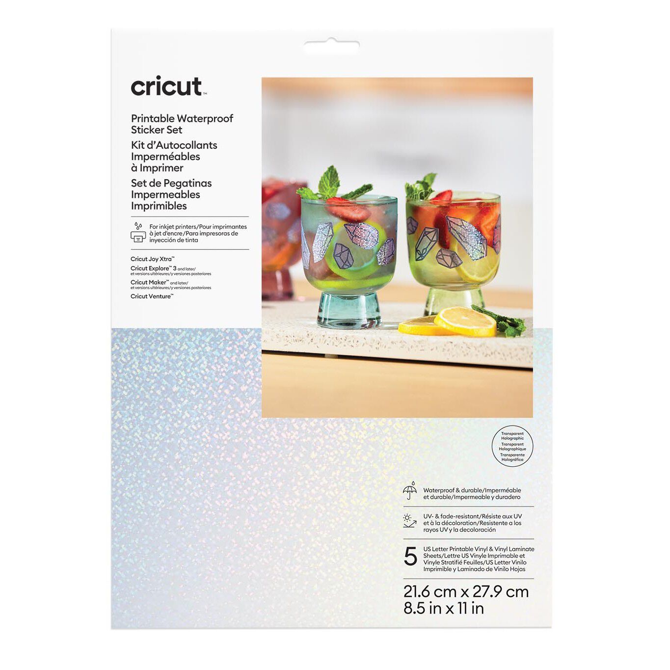 Cricut Printable Waterproof Holographic Sticker Set | US Letter | 5 Count | Transparent