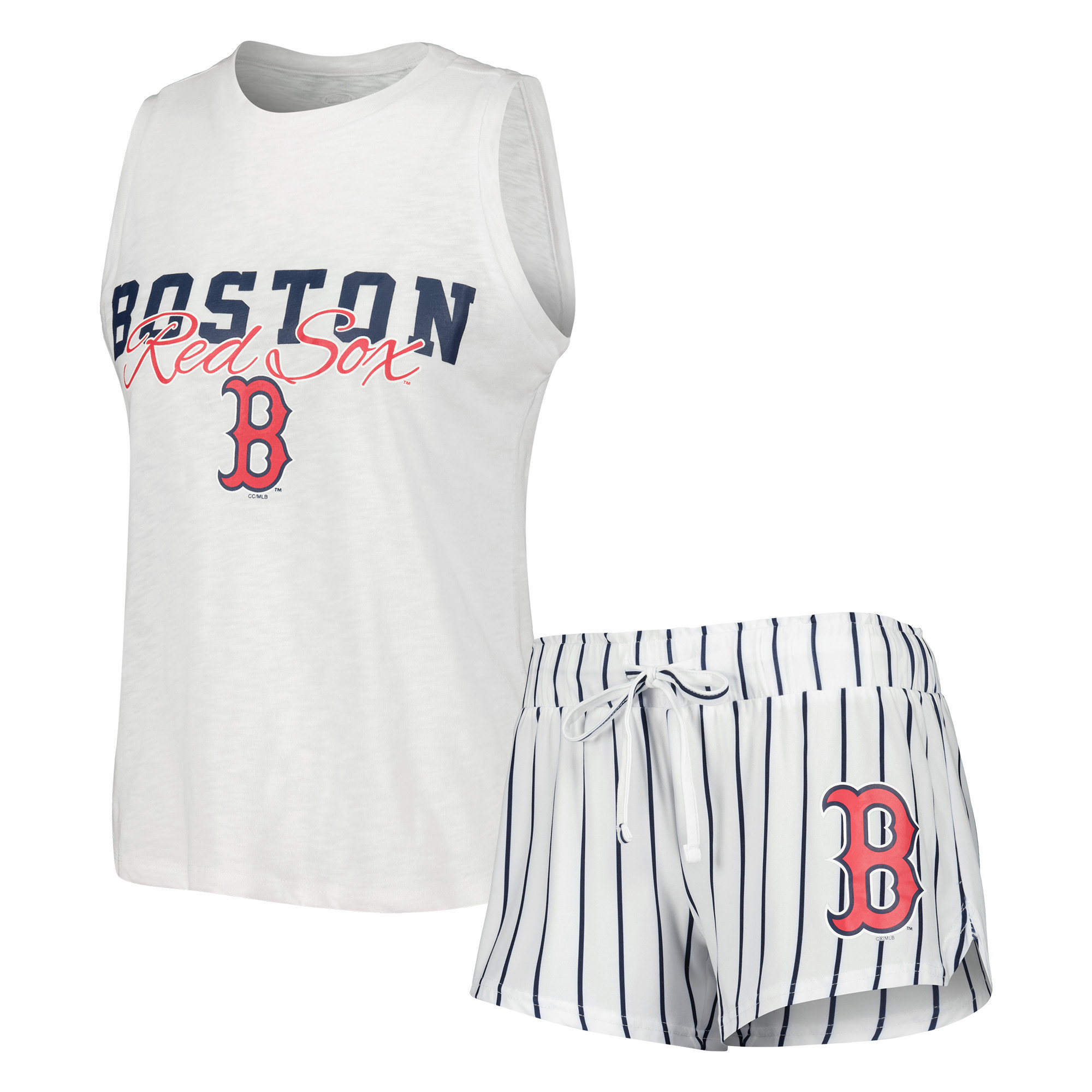 Concepts Sport Damen-Schlafanzug-Set: Weißes Boston Red Sox Reel Nadelstreifen-Tanktop und Shorts Image