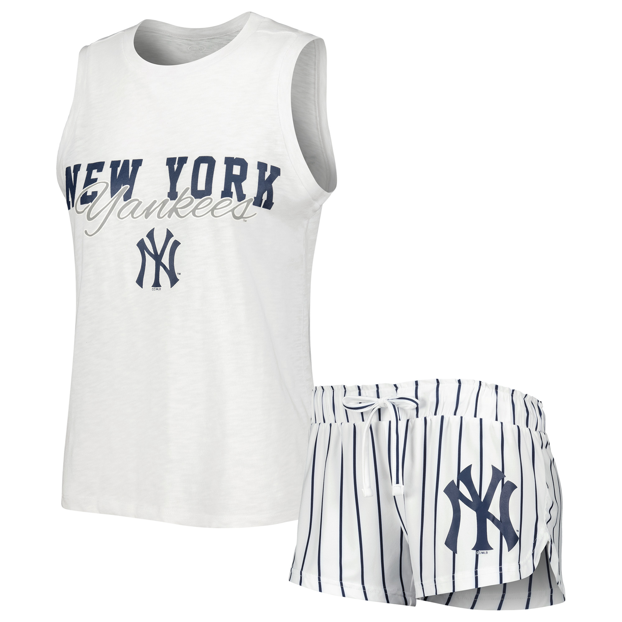 Concepts Sport Damen-Schlafanzug-Set: Weißes New York Yankees Reel Nadelstreifen-Tanktop und Shorts Image