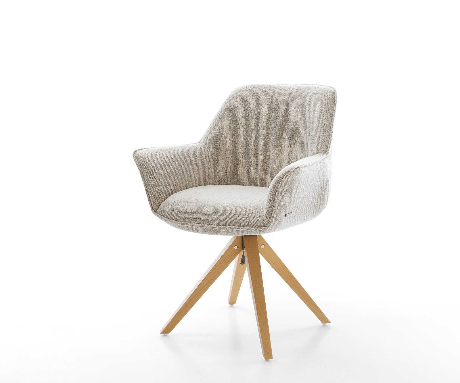 DELIFE Drehstuhl Keila-Flex mit Armlehnen Webstoff Soft Beige Holzgestell kantig Natur 180° drehbar, Esszimmerstühle Image