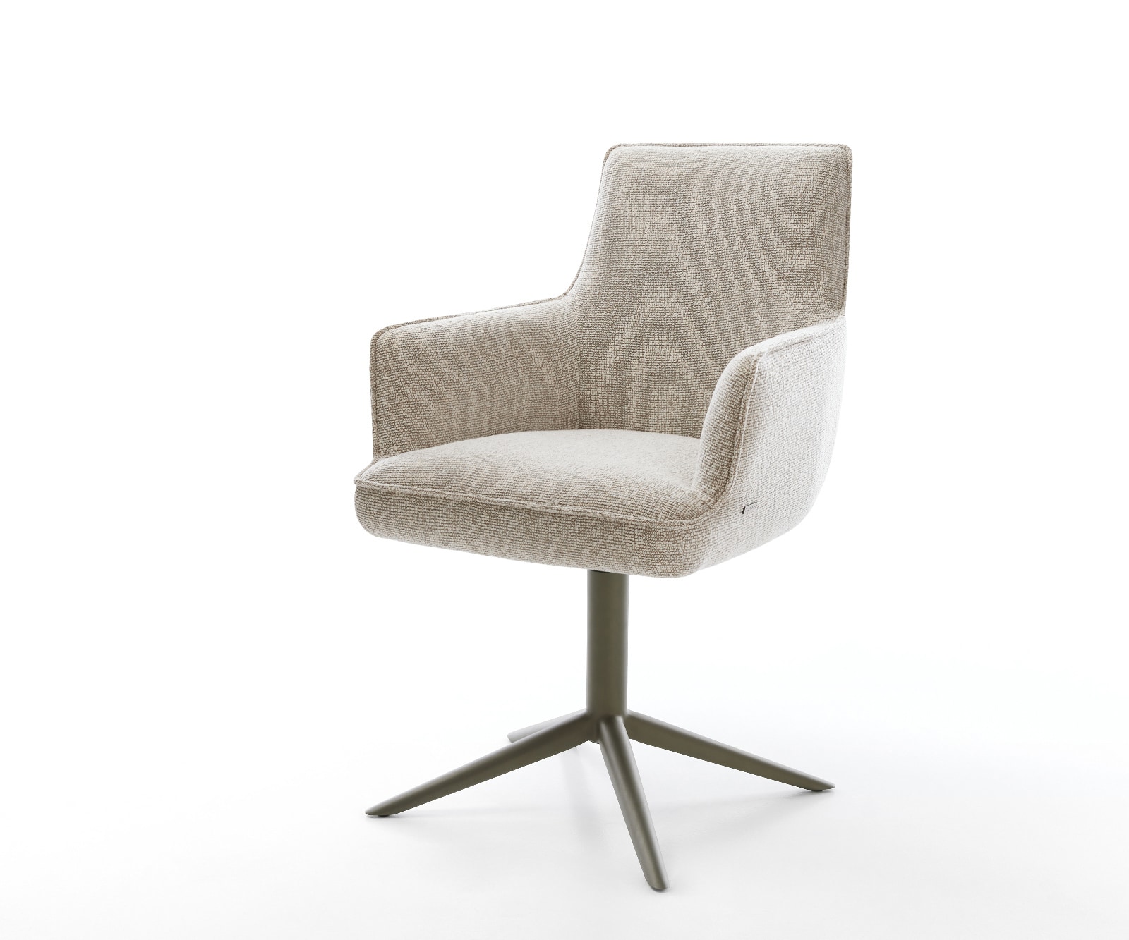 DELIFE Drehstuhl Heira-Flex mit Armlehnen Webstoff Soft Beige Fußkreuz Effektfinish Titan 360° drehbar Wippfunktion Taschenfederkern, Esszimmerstühle Image