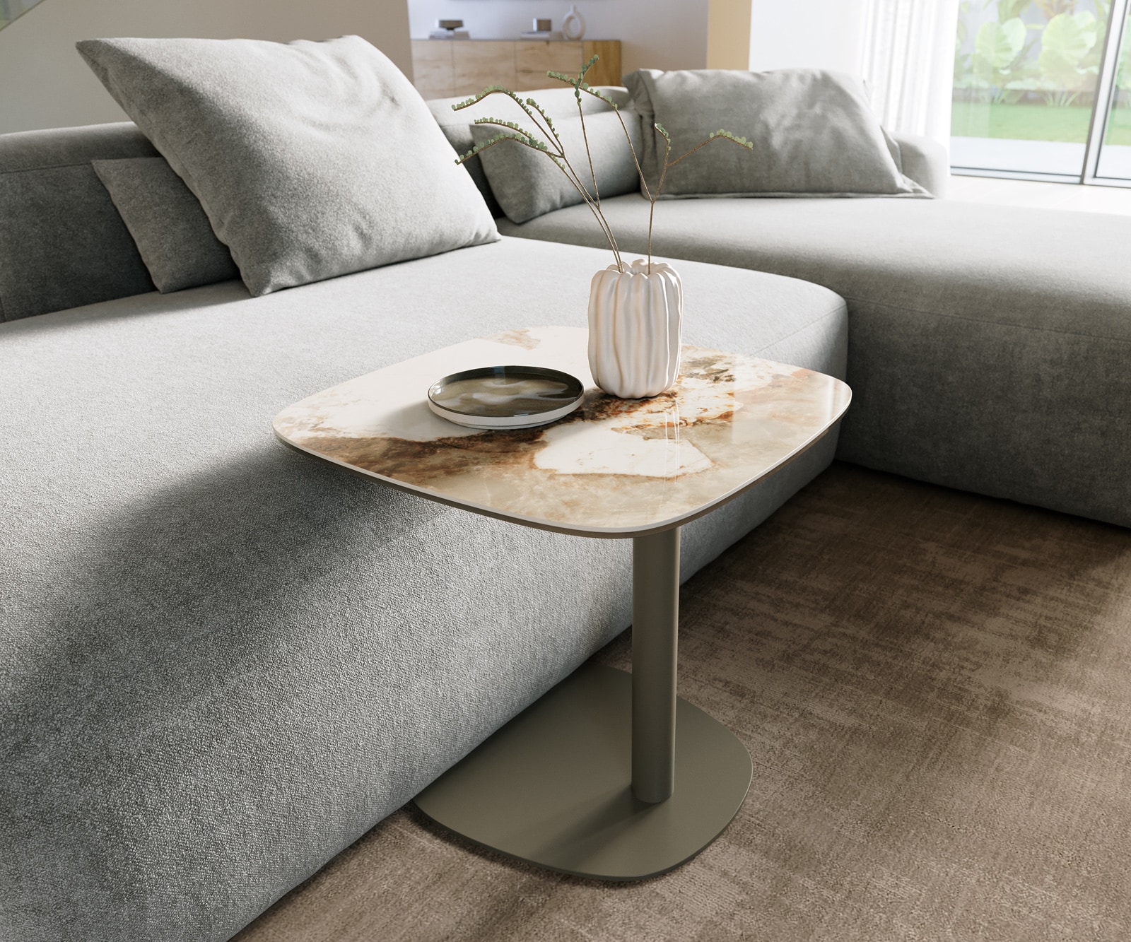 DELIFE Couchtisch Edge Boot 50x50 cm Keramik Minas Melange Eleny Metall Effektfinish Titan, Couchtische Image