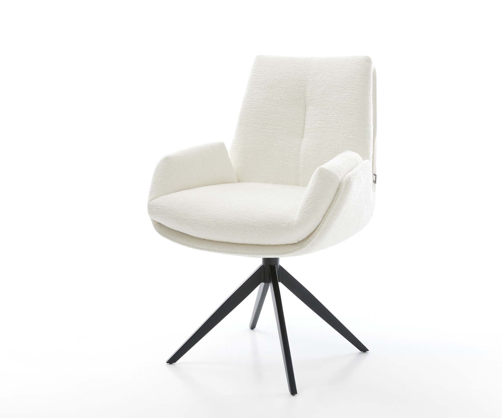 DELIFE Drehstuhl Clea-Flex Bouclé Soft Beige Kreuzgestell breit Schwarz 360° drehbar Wippfunktion, Esszimmerstühle Image