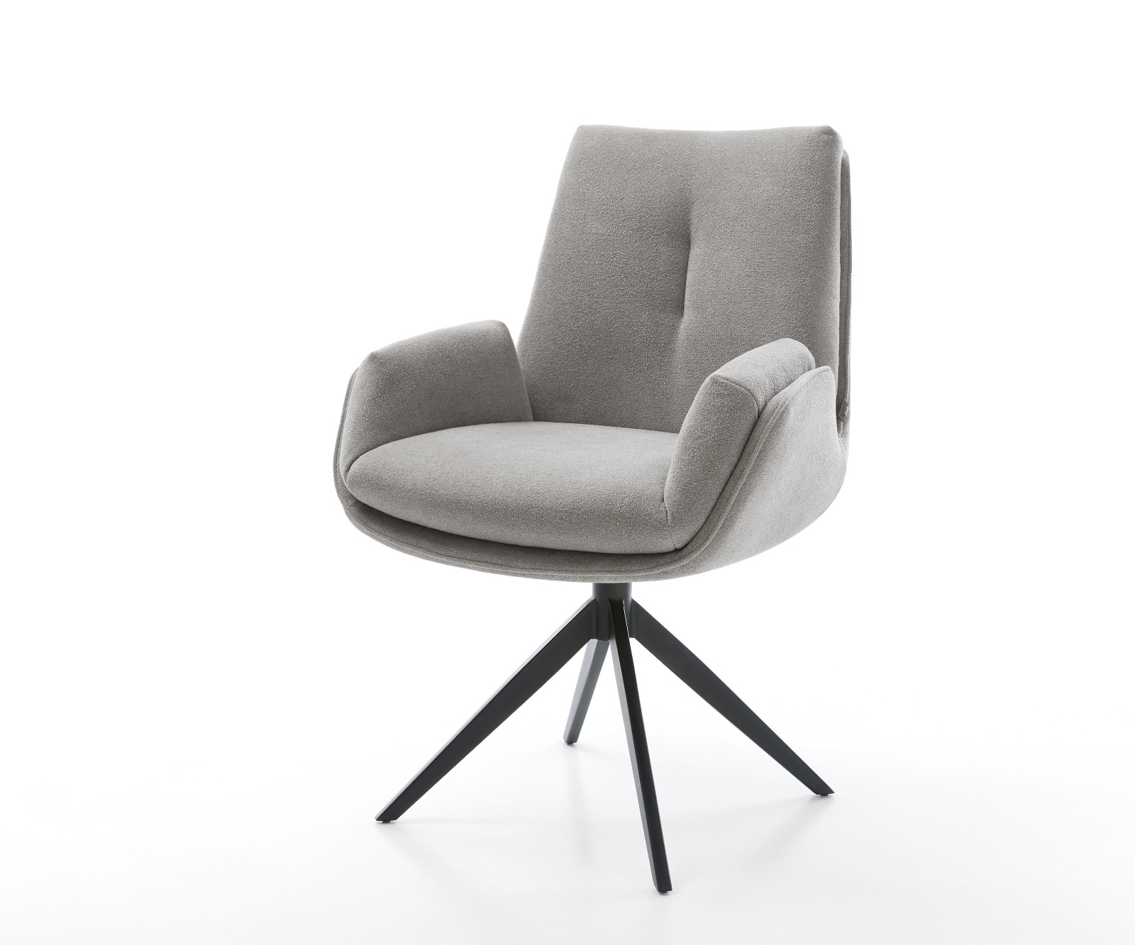 DELIFE Drehstuhl Clea-Flex Strukturstoff Soft Grau Kreuzgestell breit Schwarz 360° drehbar Wippfunktion, Esszimmerstühle Image