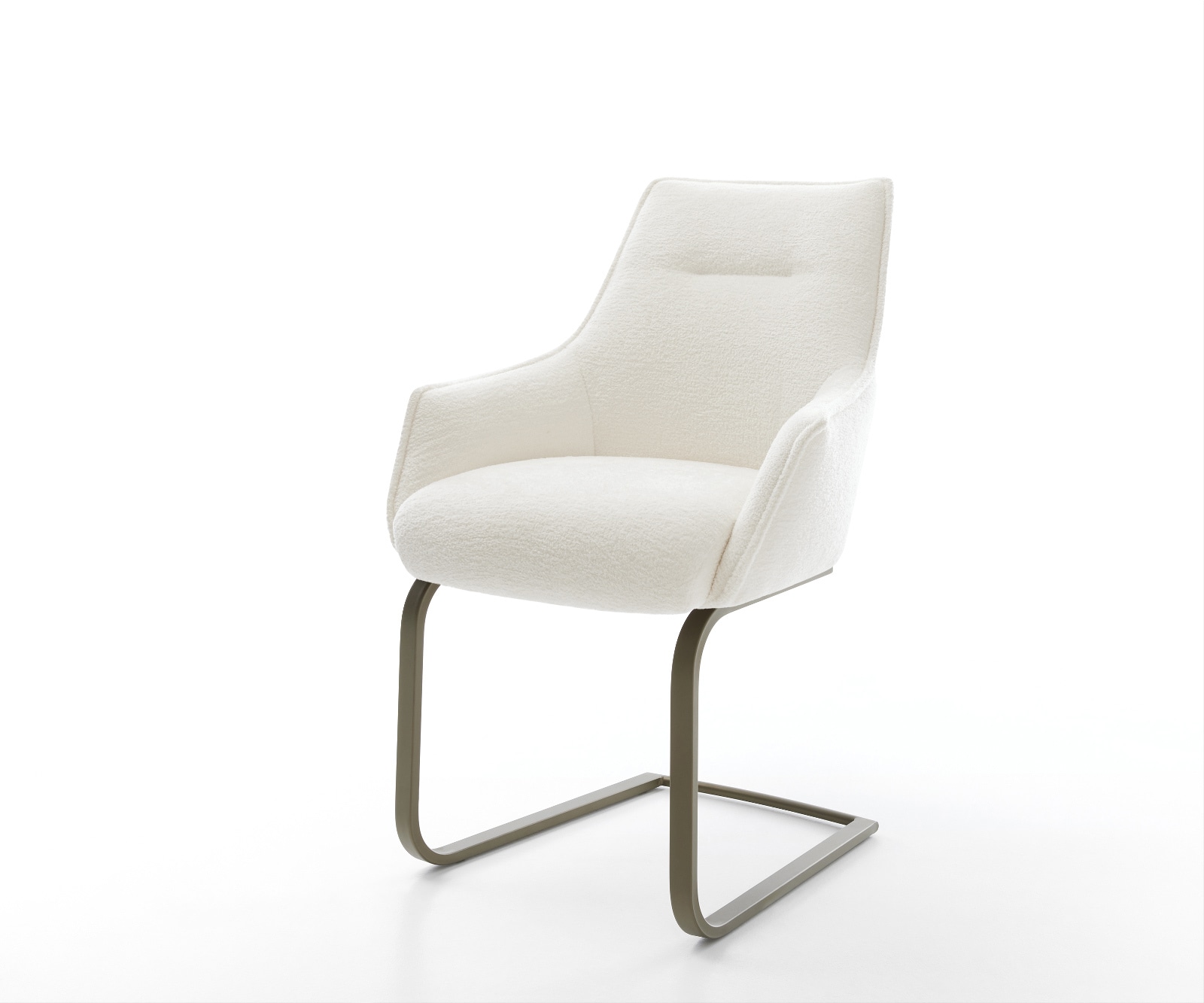 DELIFE Freischwinger Alja-Flex mit Armlehnen Bouclé Soft Beige Freischwinger flach Effektfinish Titan Taschenfederkern, Esszimmerstühle Image